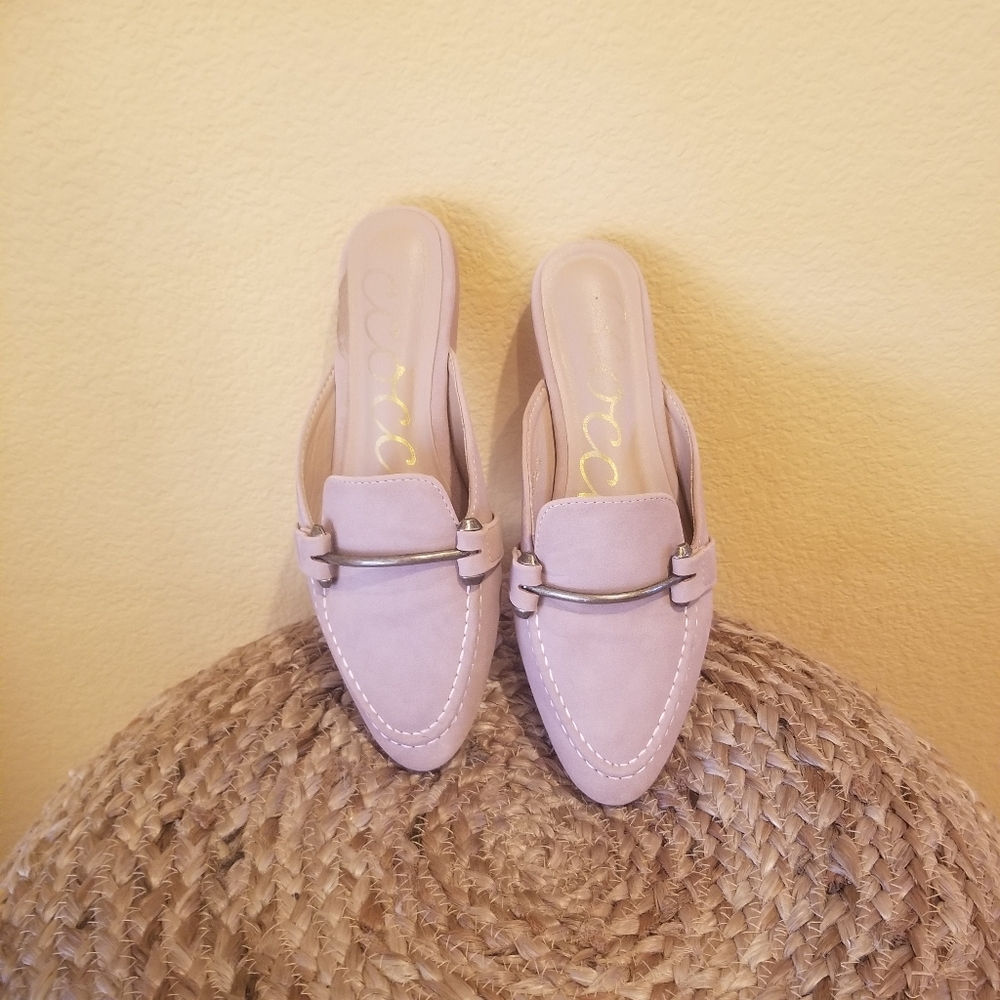 CCOCCI Pale Pink Slip-On Pointed Mules with Silver Bar